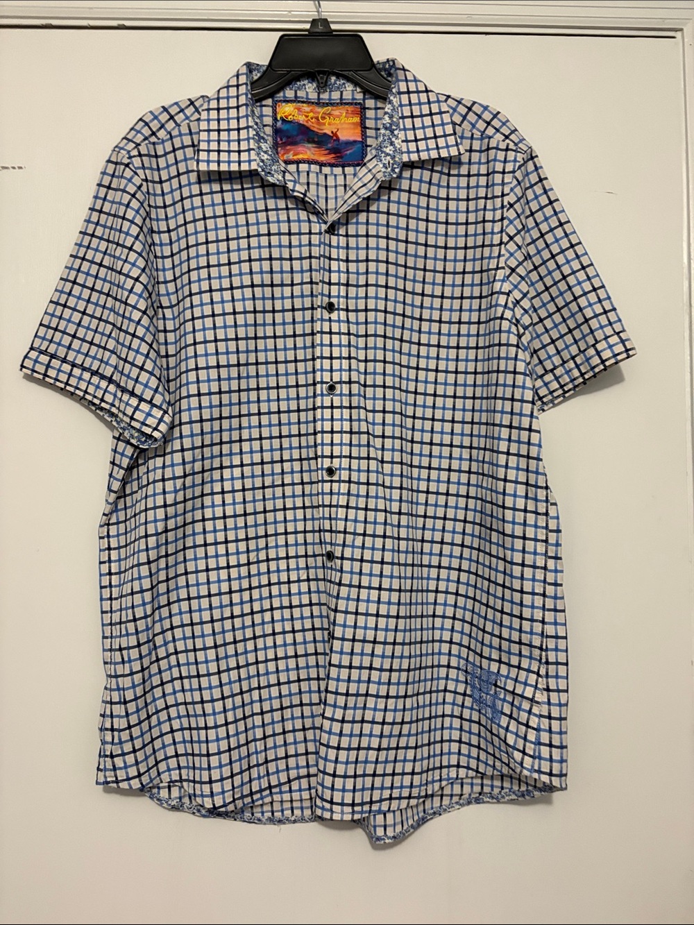 Robert Graham White and Blue Grid Short-Sleeve Button-Down Shirt